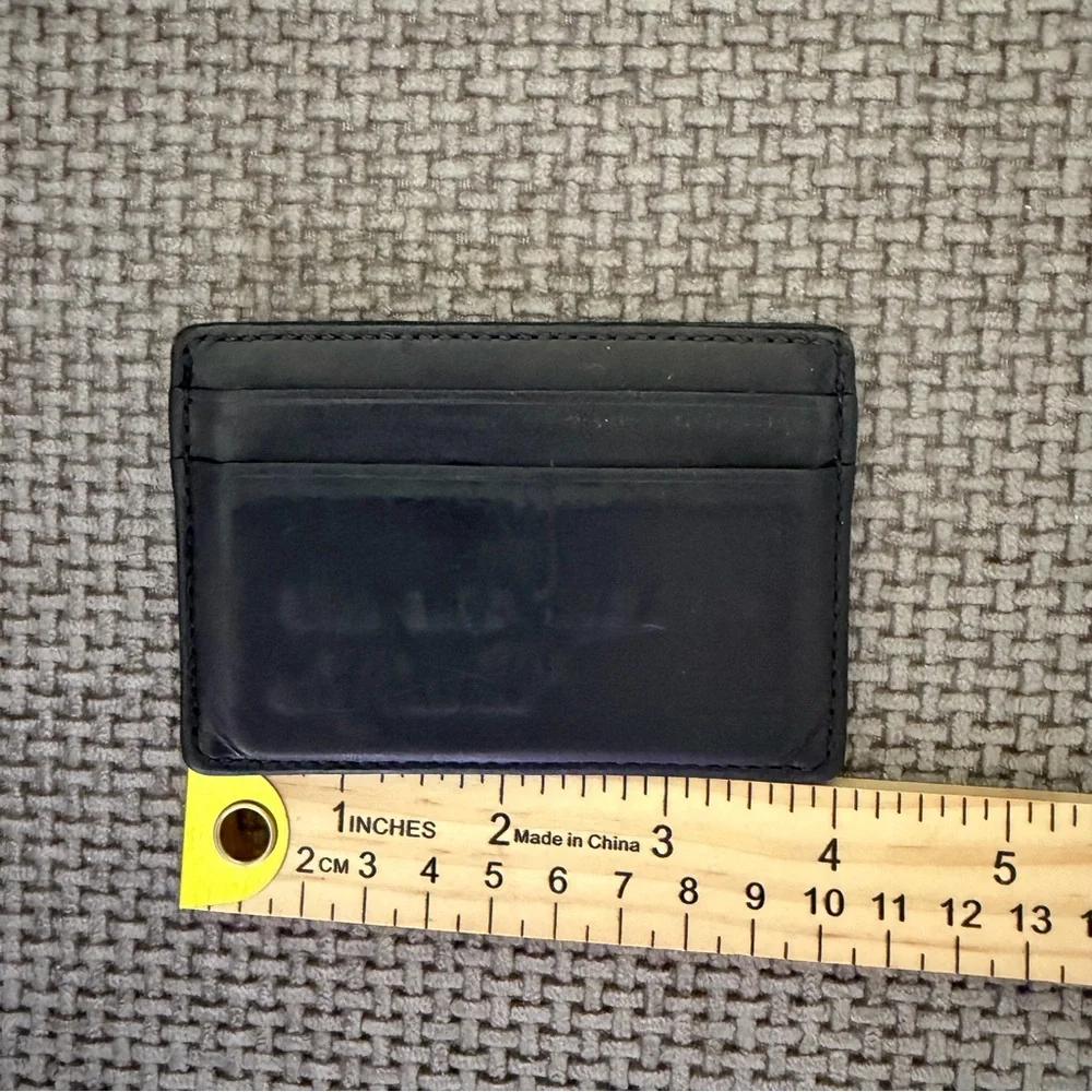 Coach Leather Card Case Slim Wallet Black Magnetic Money Clip Cardholder Minimal